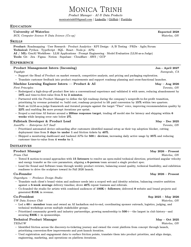Miniature preview of Monica Trinh's PM resume